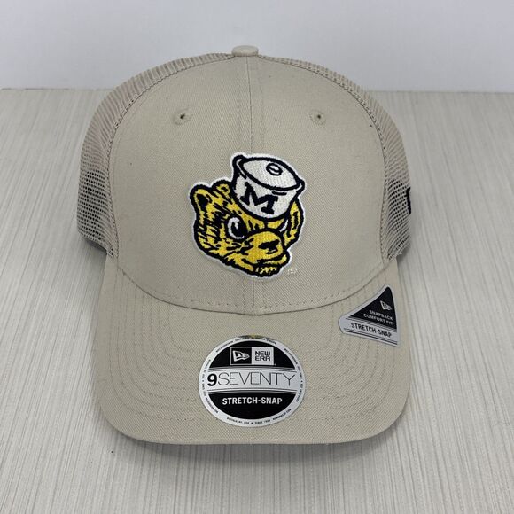 New Era Natural Michigan Wolverines Bone 9SEVENTY Stretch-Snap Snapback Hat NEW - Picture 1 of 6